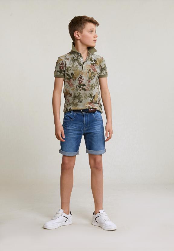 Custom Fit Cotton Floral Polo Lt Safari Mix - Khaki