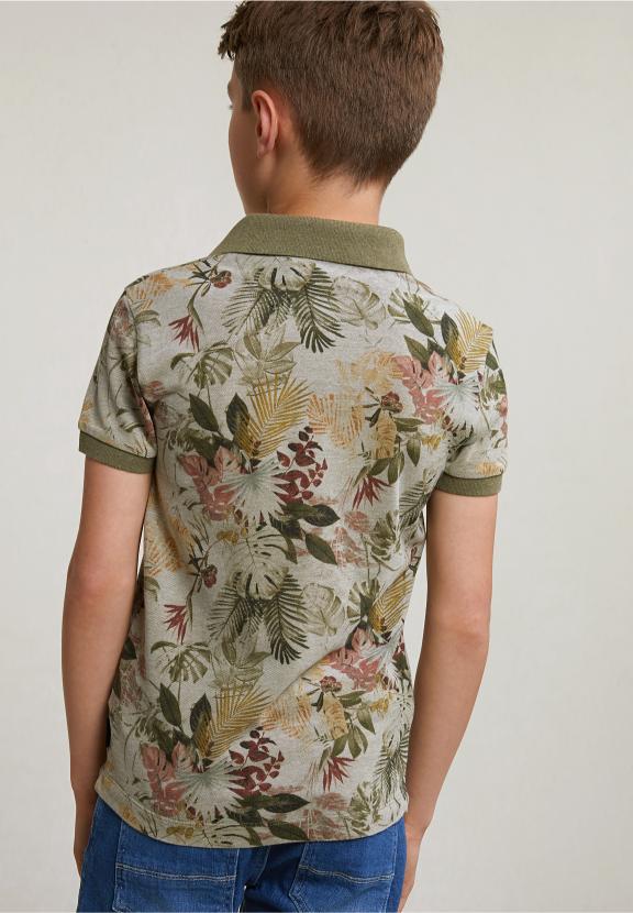 Custom Fit Cotton Floral Polo Lt Safari Mix - Khaki