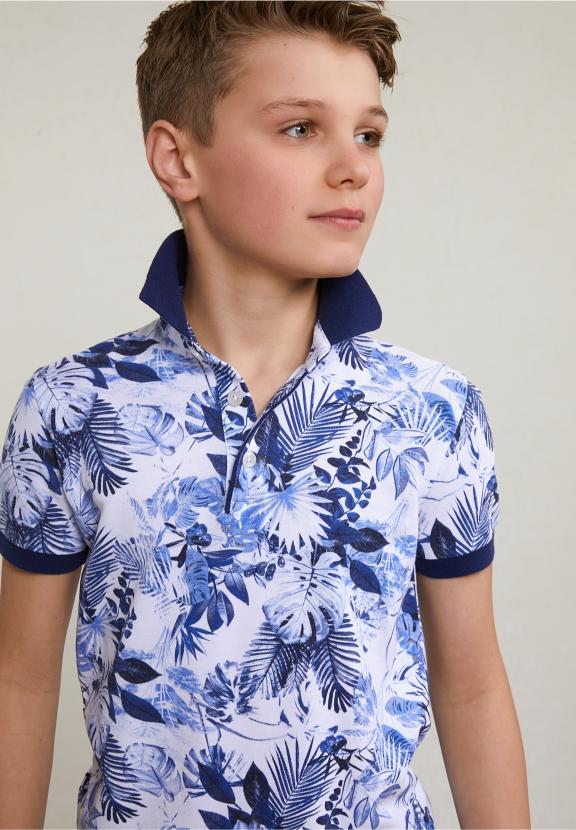 Custom Fit Cotton Floral Polo Off White - Blanc