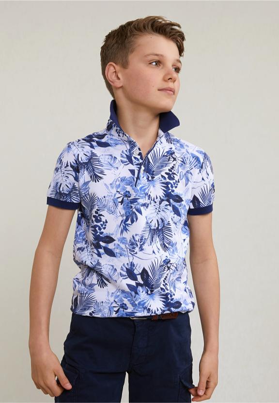 Custom Fit Cotton Floral Polo Off White - Blanc