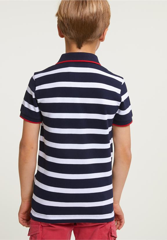 Custom Fit Sporty Striped Polo Navy - Blauw