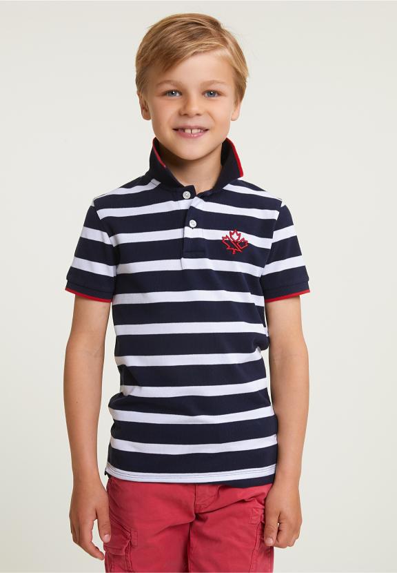 Custom Fit Sporty Striped Polo Navy - Blauw