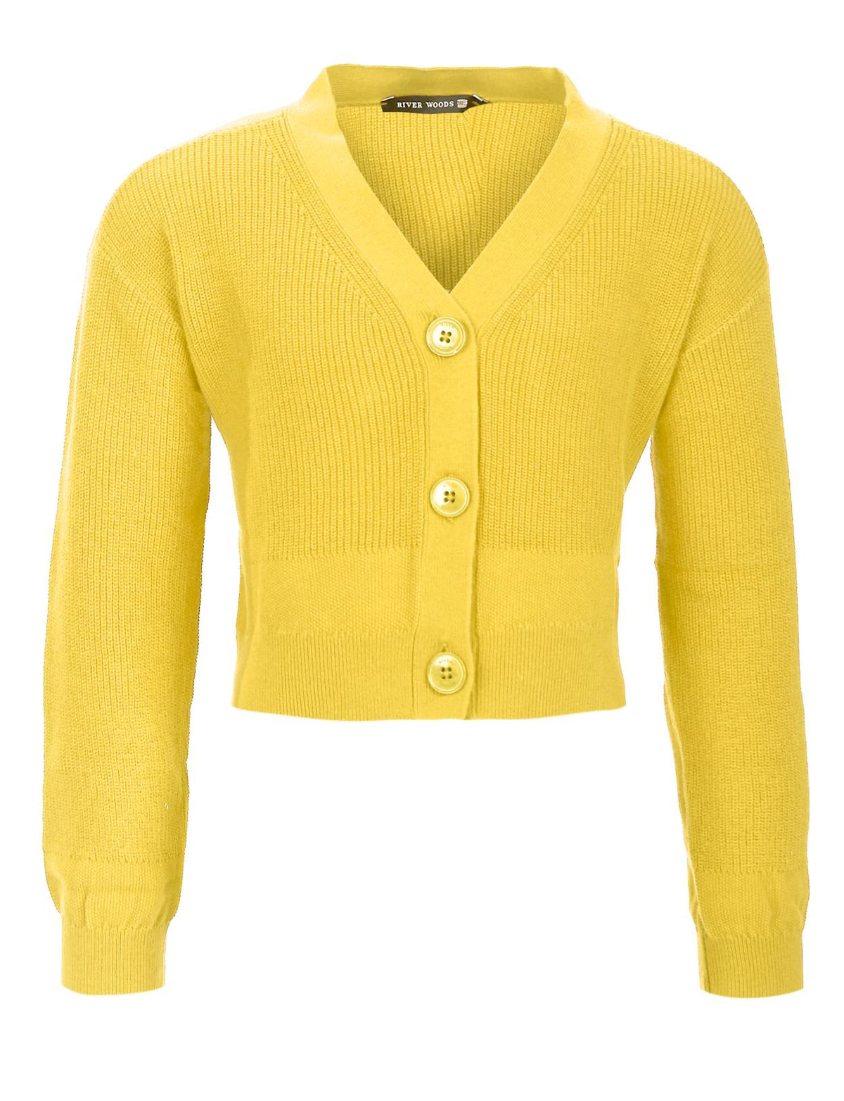 Short Yellow V-Neck Cardigan - Geel
