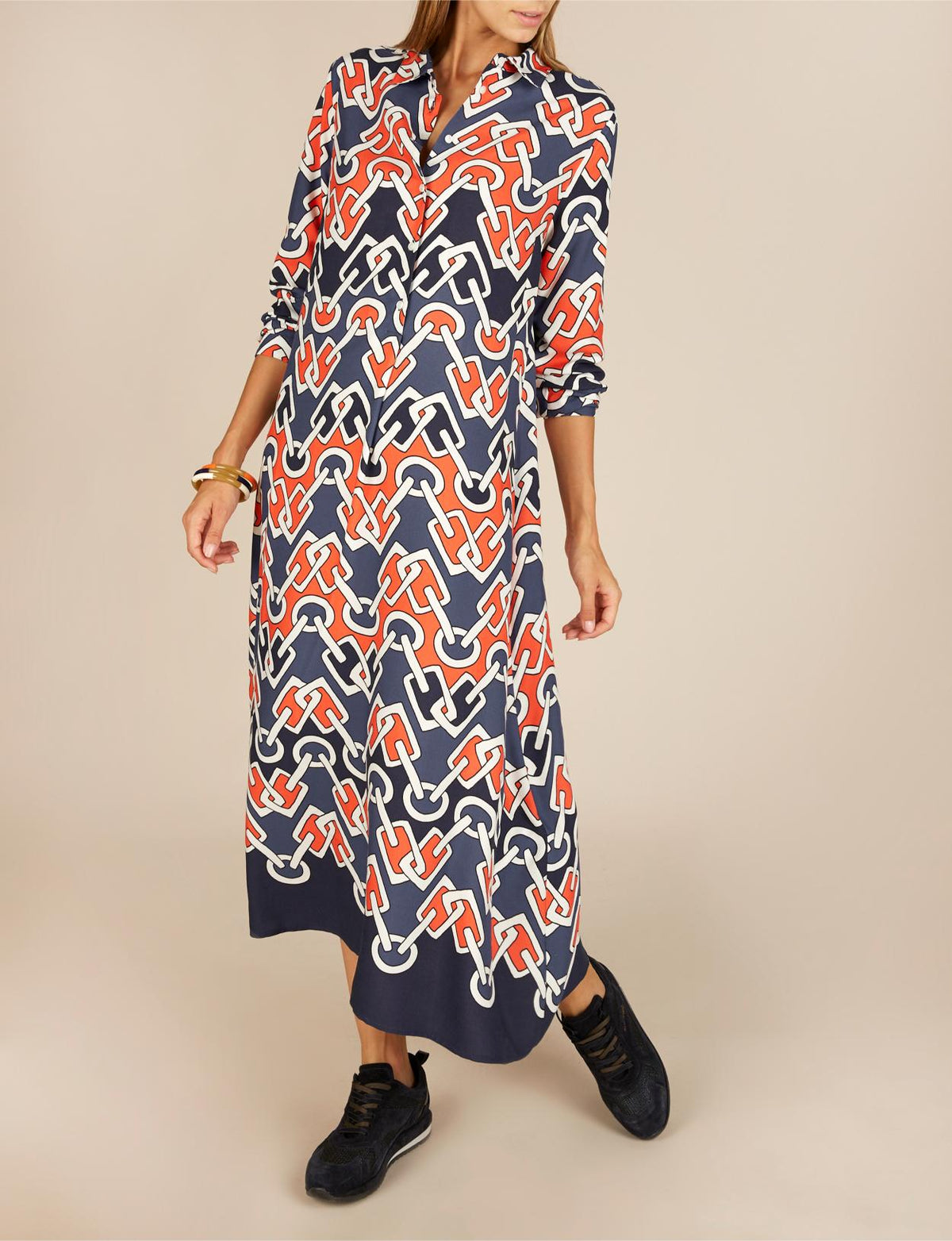 Long Viscose Dress In Multi - Meervoudig