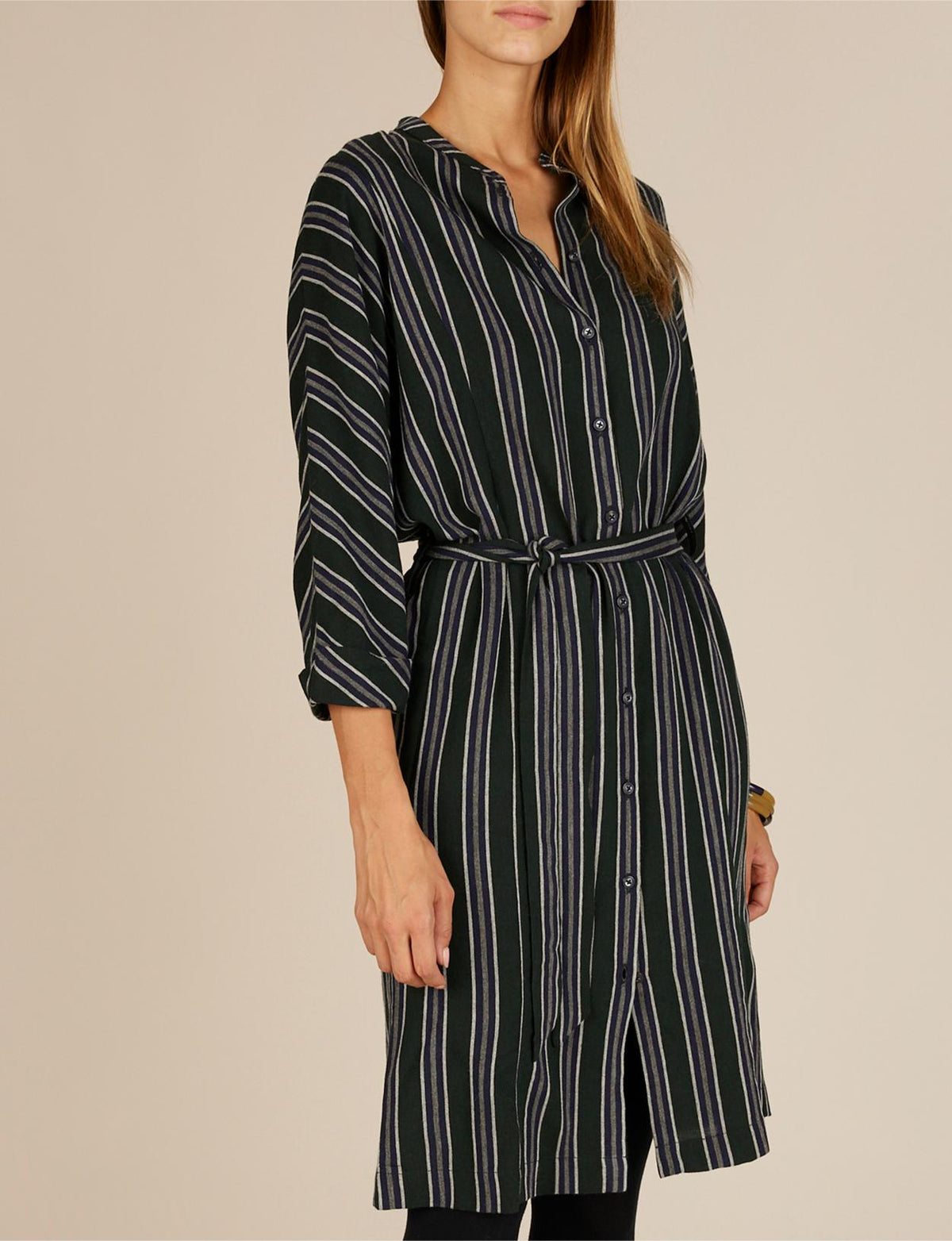 Kimono Sleeve Shirt Dress In Green - Vert