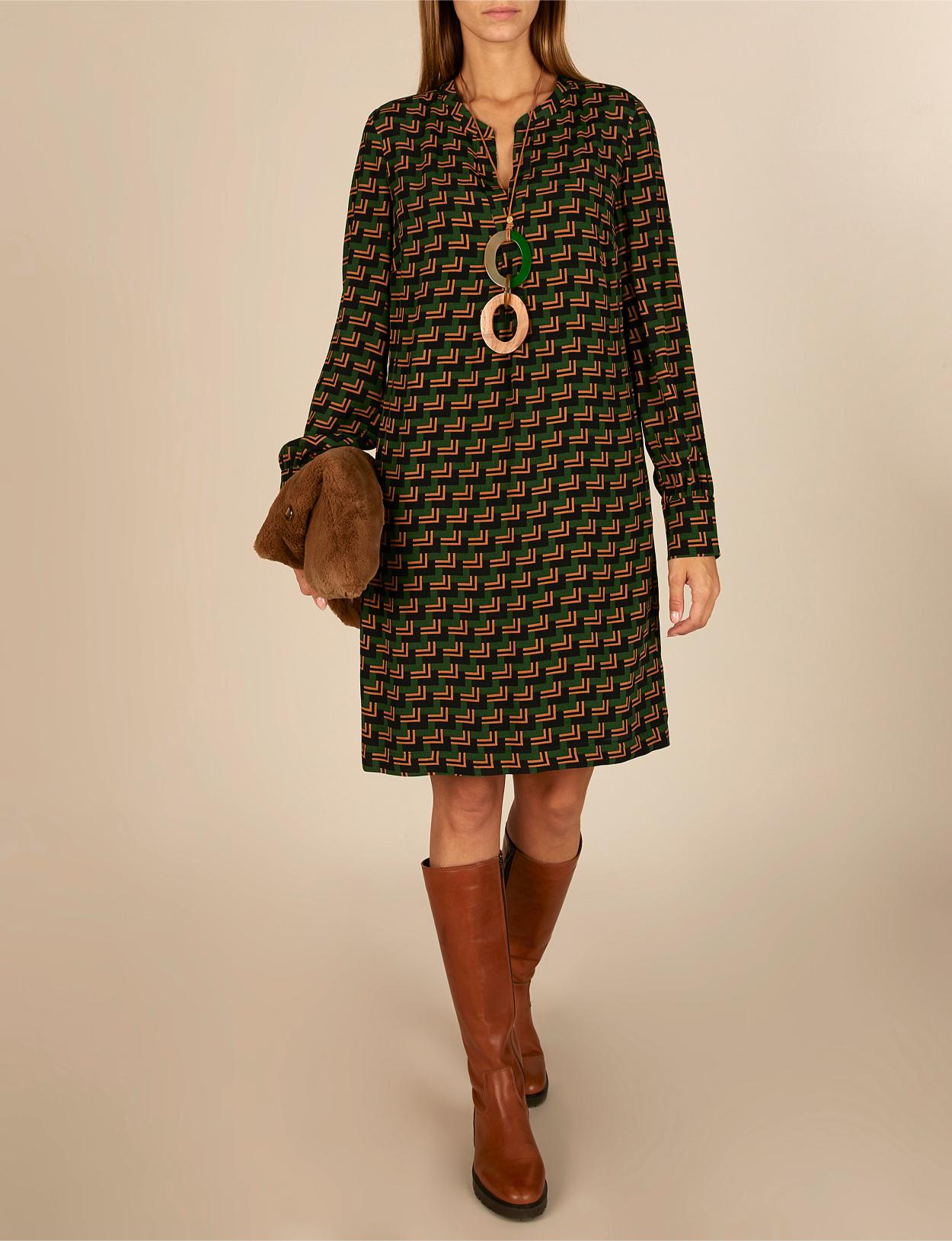Printed Viscose Dress In Green - Groen