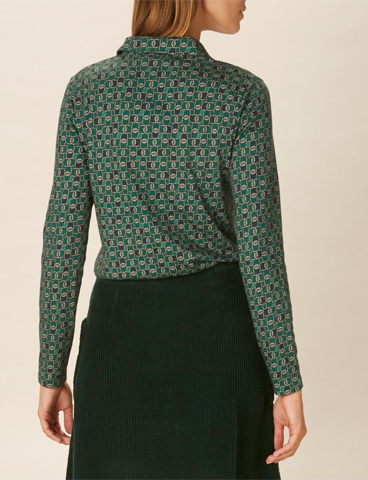 Long Sleeve Polo T-Shirt In Green - Groen