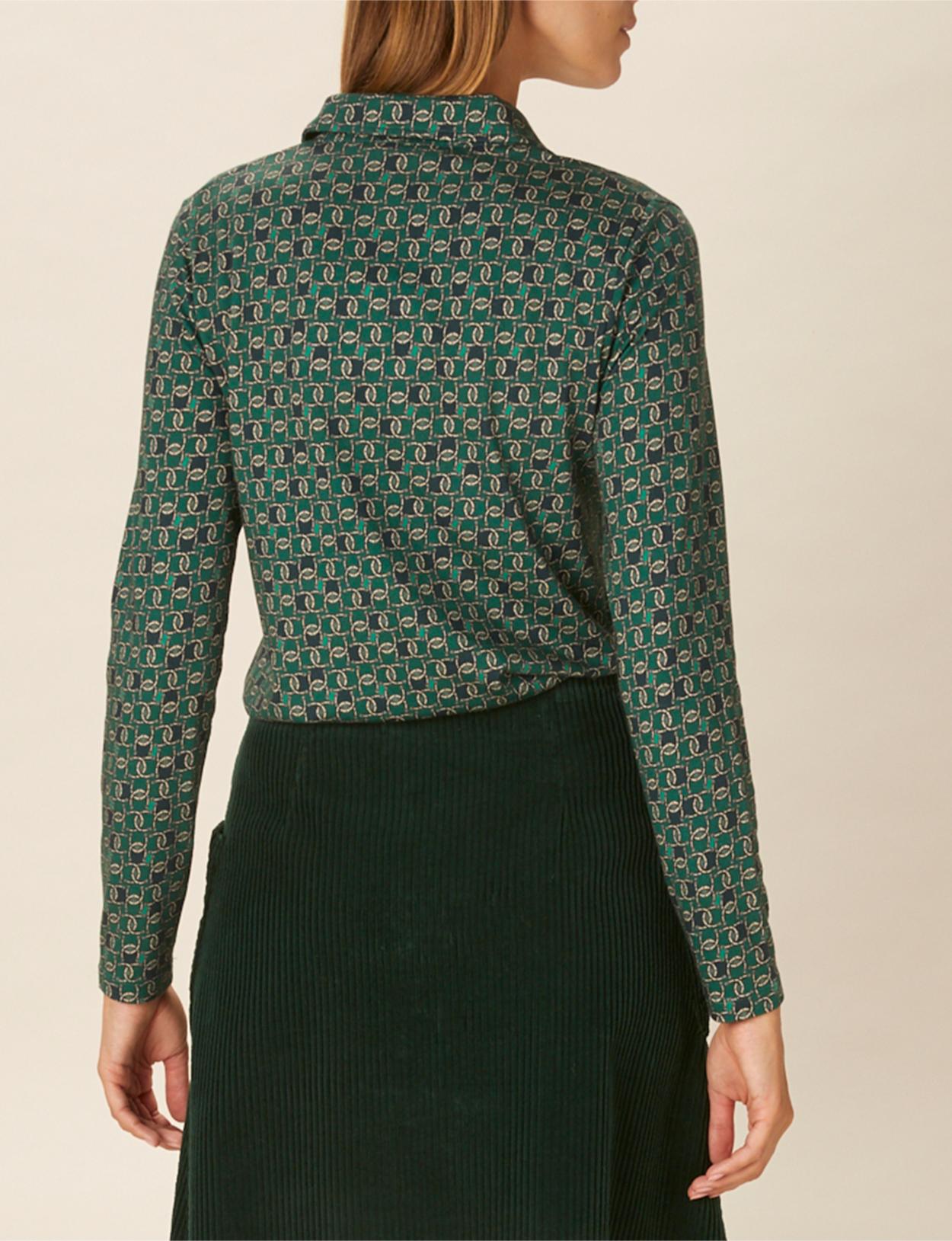 Long Sleeve Polo T-Shirt In Green - Groen