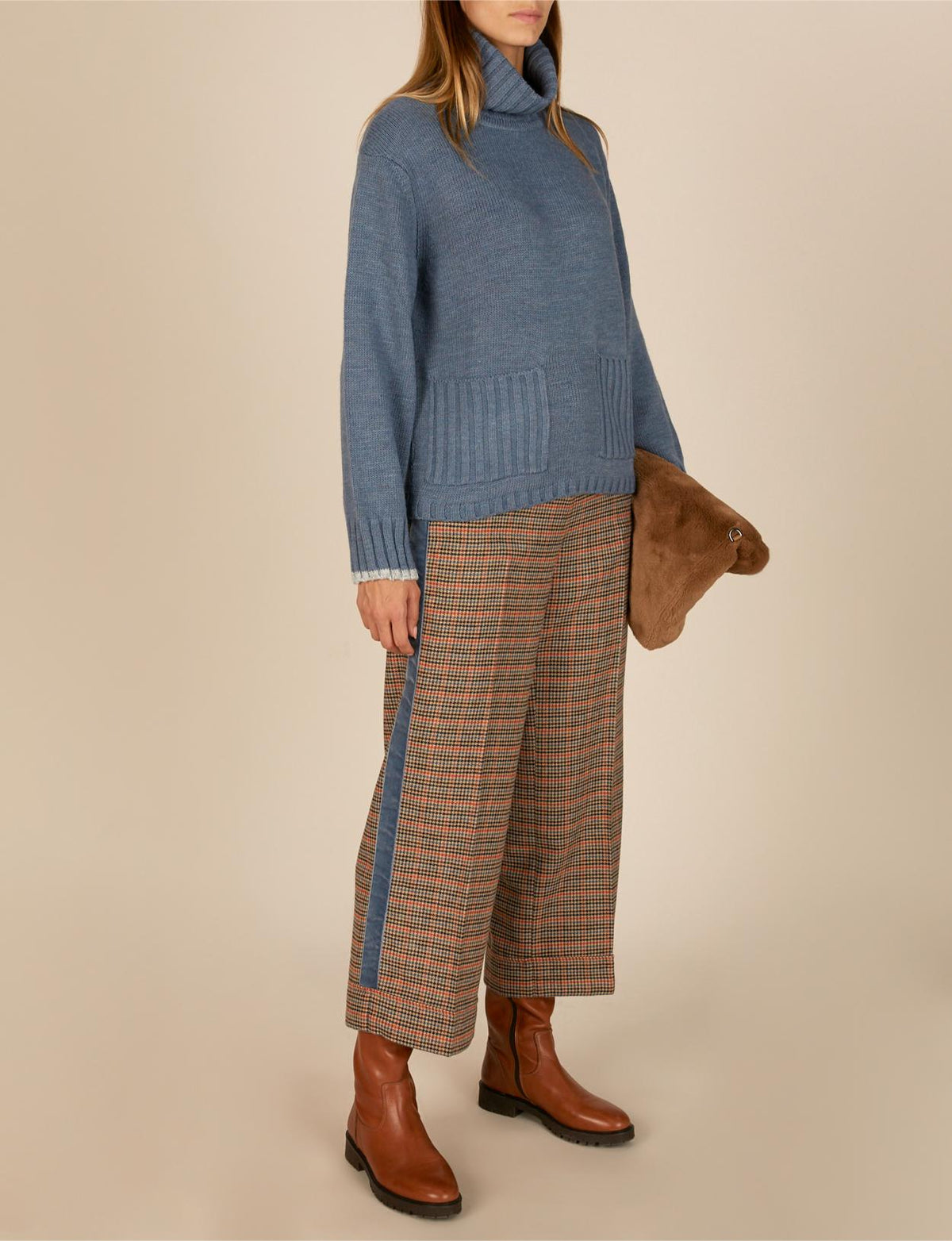 Wide Checkered Pants In Blue - Blauw