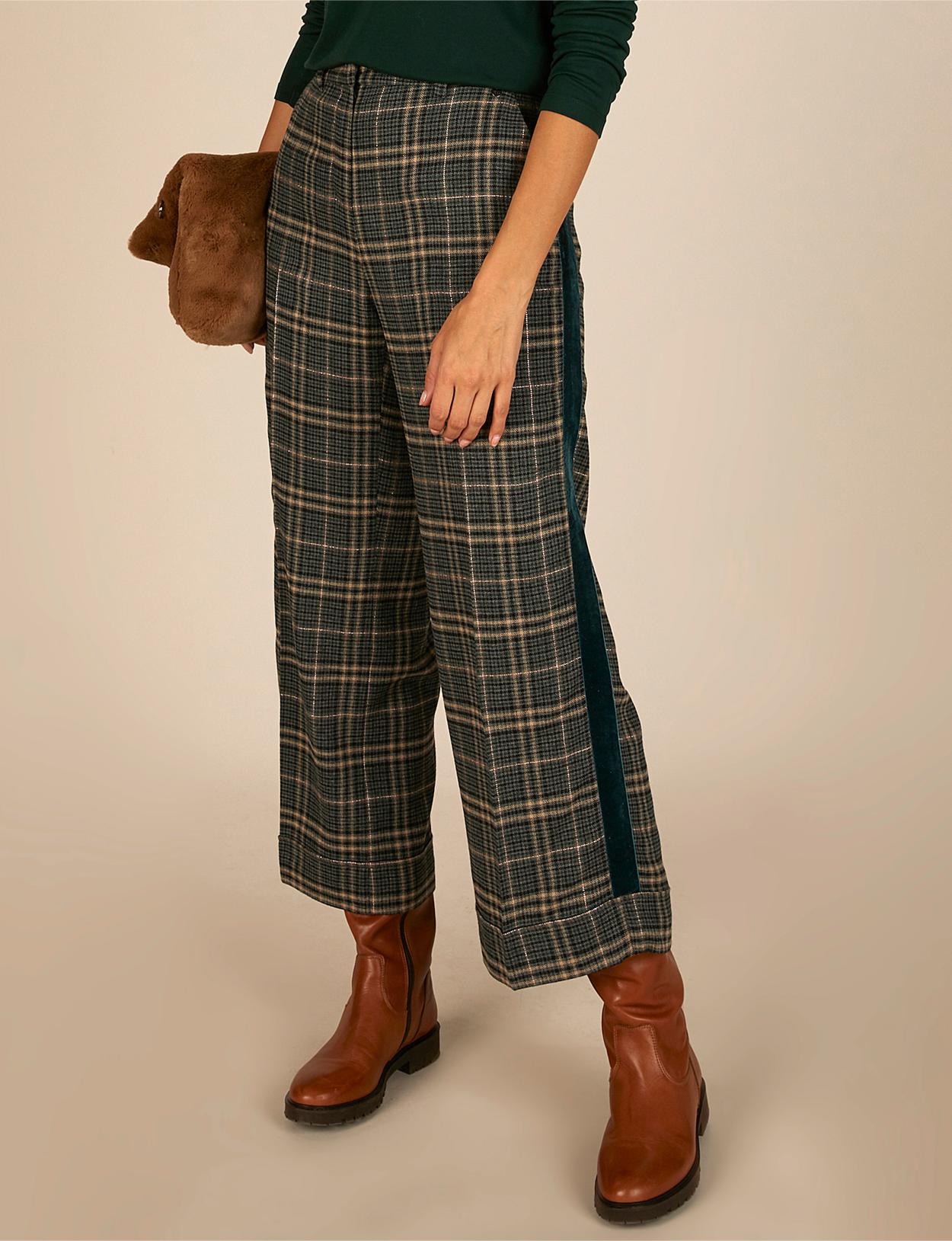 Wide Checkered Pants In Green - Groen