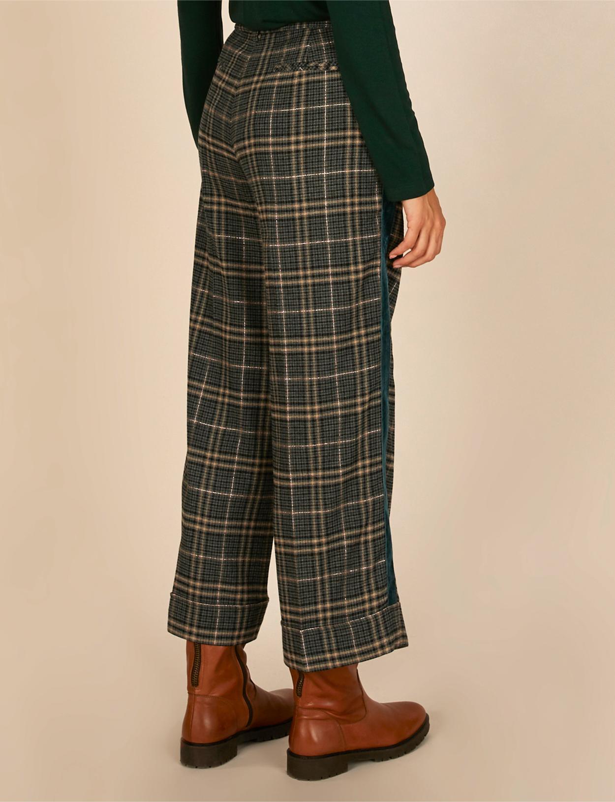 Wide Checkered Pants In Green - Groen