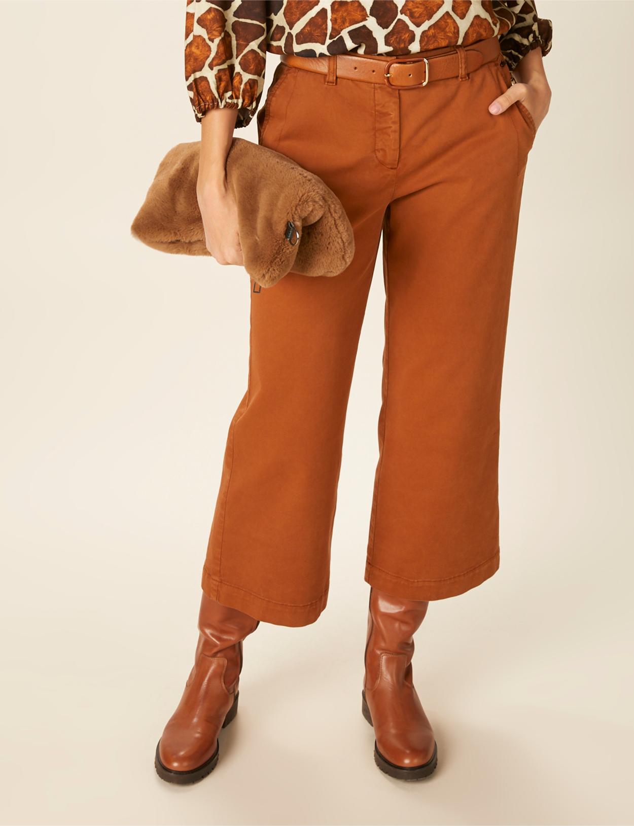 Wide Cotton Pants In Brown - Bruin
