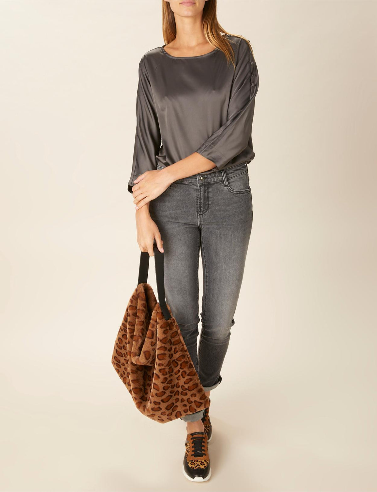 Boat Neck Popover Shirt In Grey - Gris