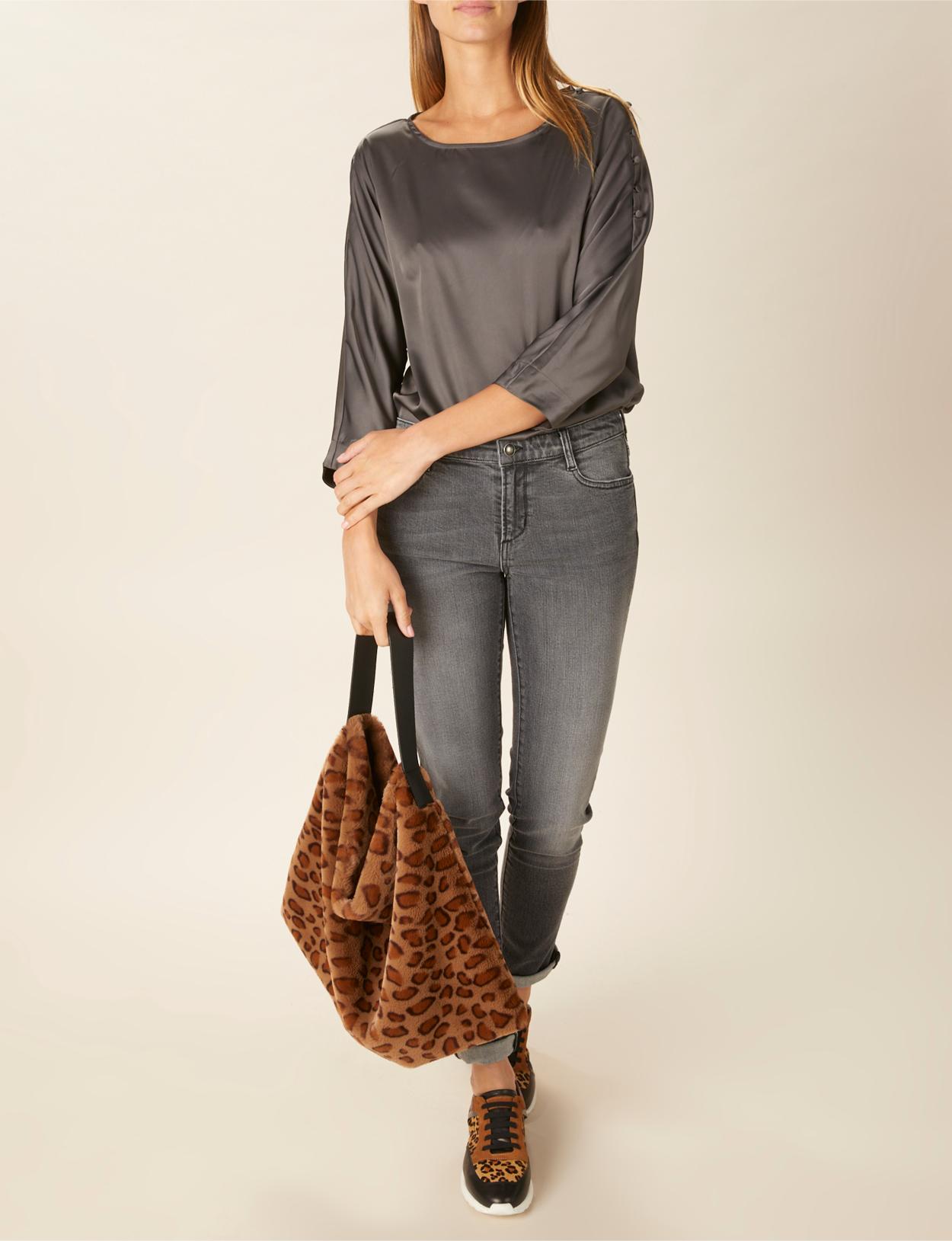 Boat Neck Popover Shirt In Grey - Gris