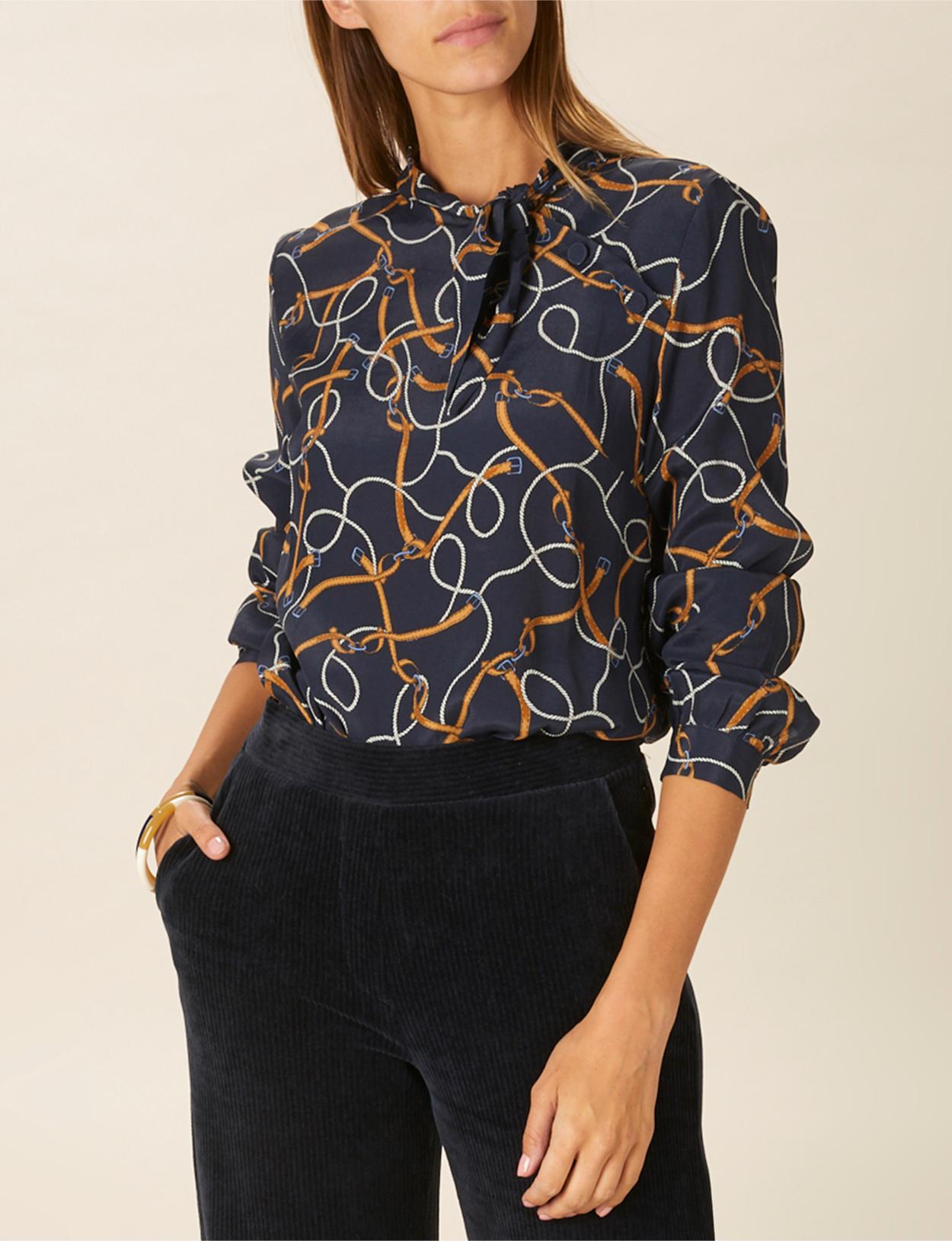 Viscose Scarf Shirt In Blue - Bleu