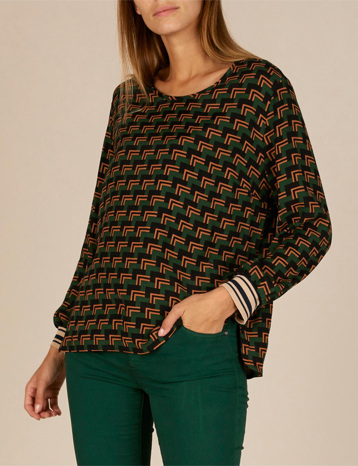Patterned Popover Shirt In Green - Groen