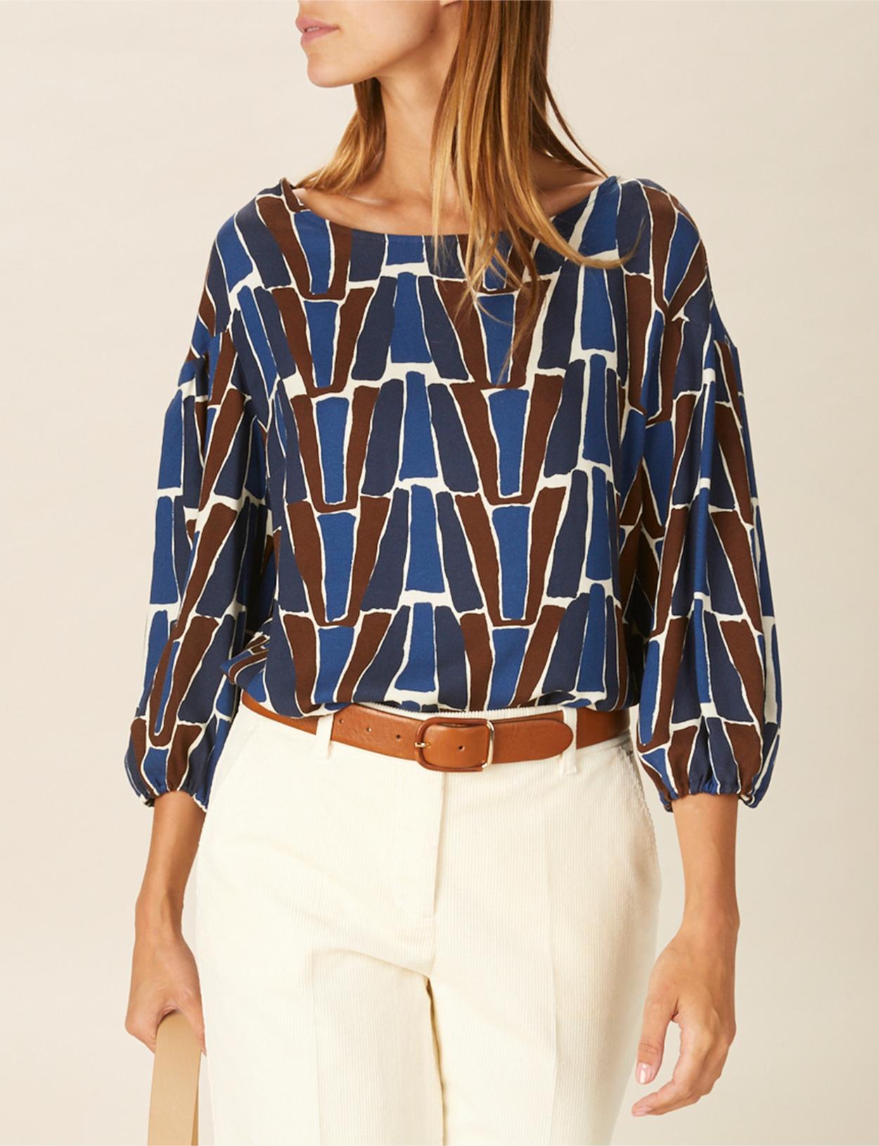 Viscose Balloon Sleeve Shirt In Blue - Blauw