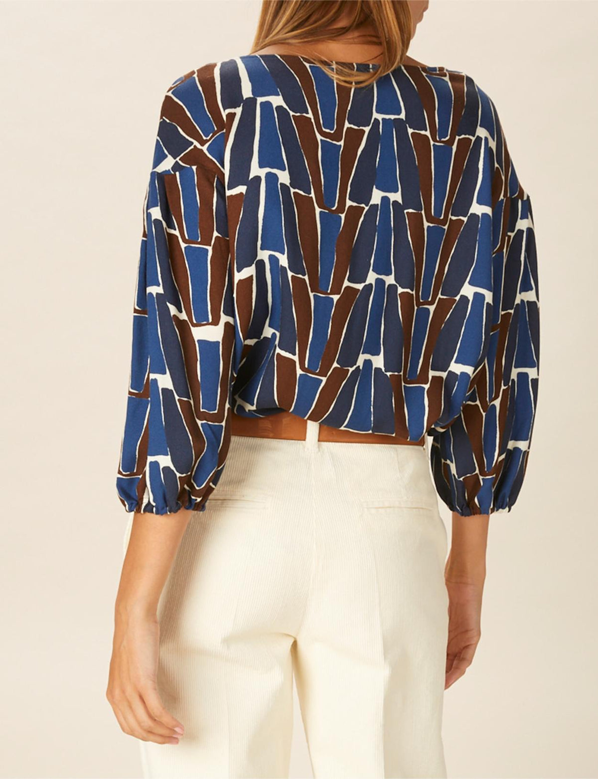 Viscose Balloon Sleeve Shirt In Blue - Blauw