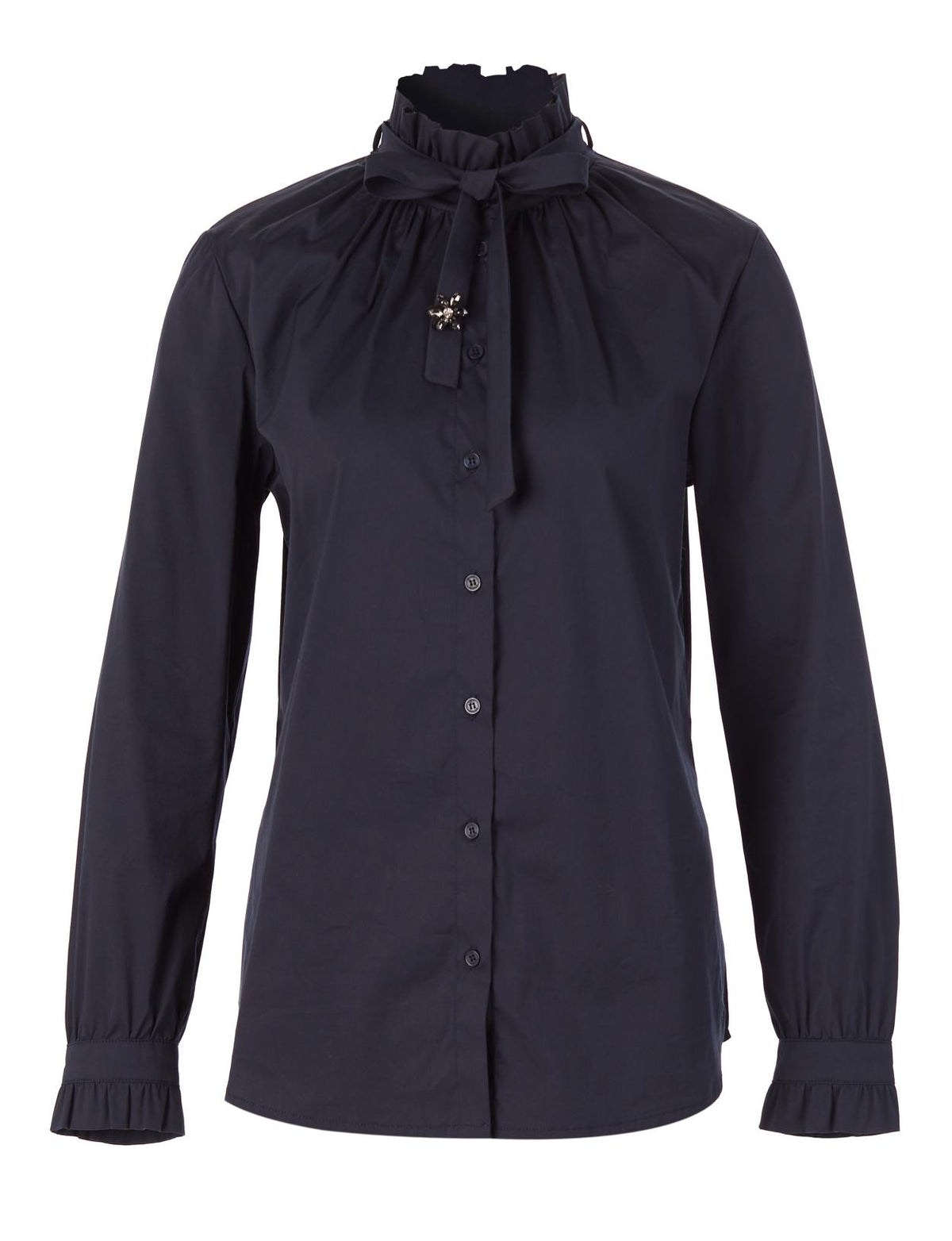 Cotton Bow Tie Shirt In Blue - Blauw