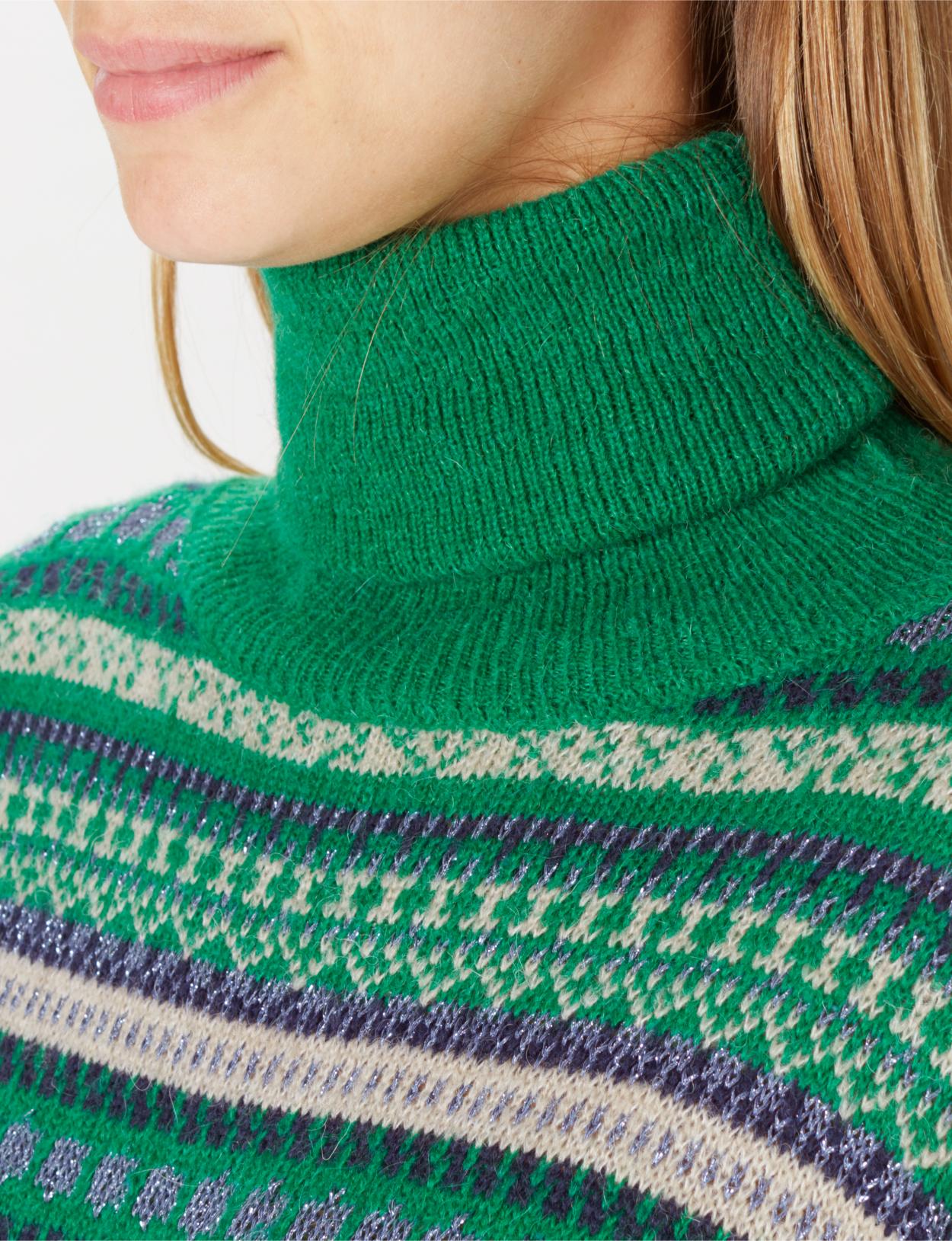 Turtle Neck Jacquard Pullover In Green - Vert