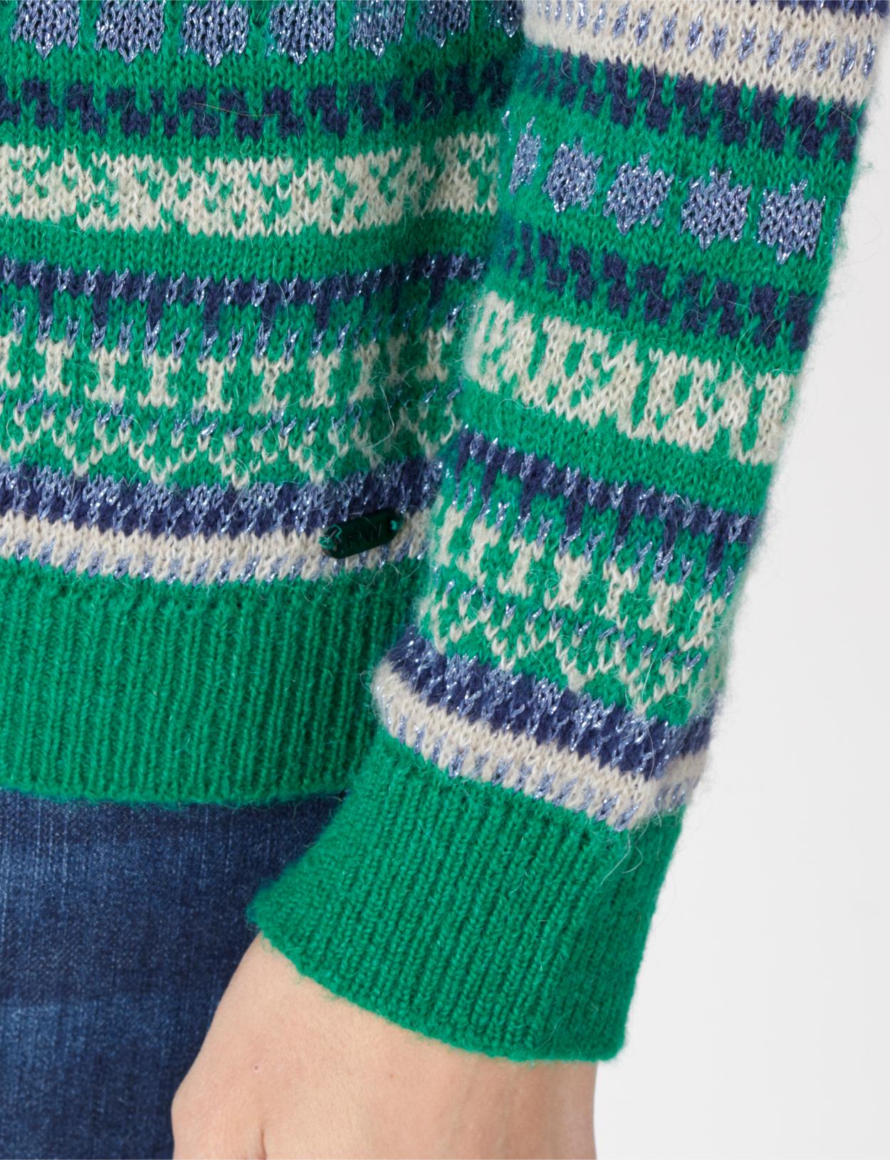 Turtle Neck Jacquard Pullover In Green - Vert