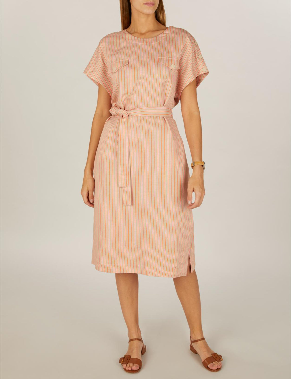 Dress With Shoulder Buttons In Brown - W