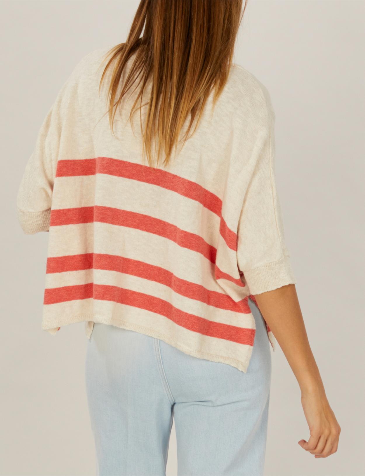 Oversized Striped Pullover In Pink - Roze