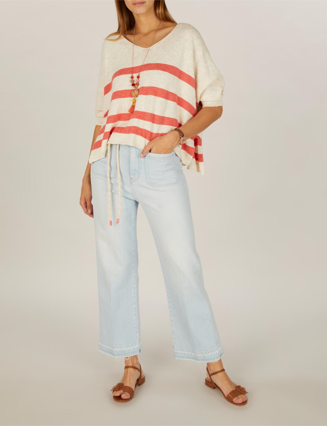 Oversized Striped Pullover In Pink - Roze