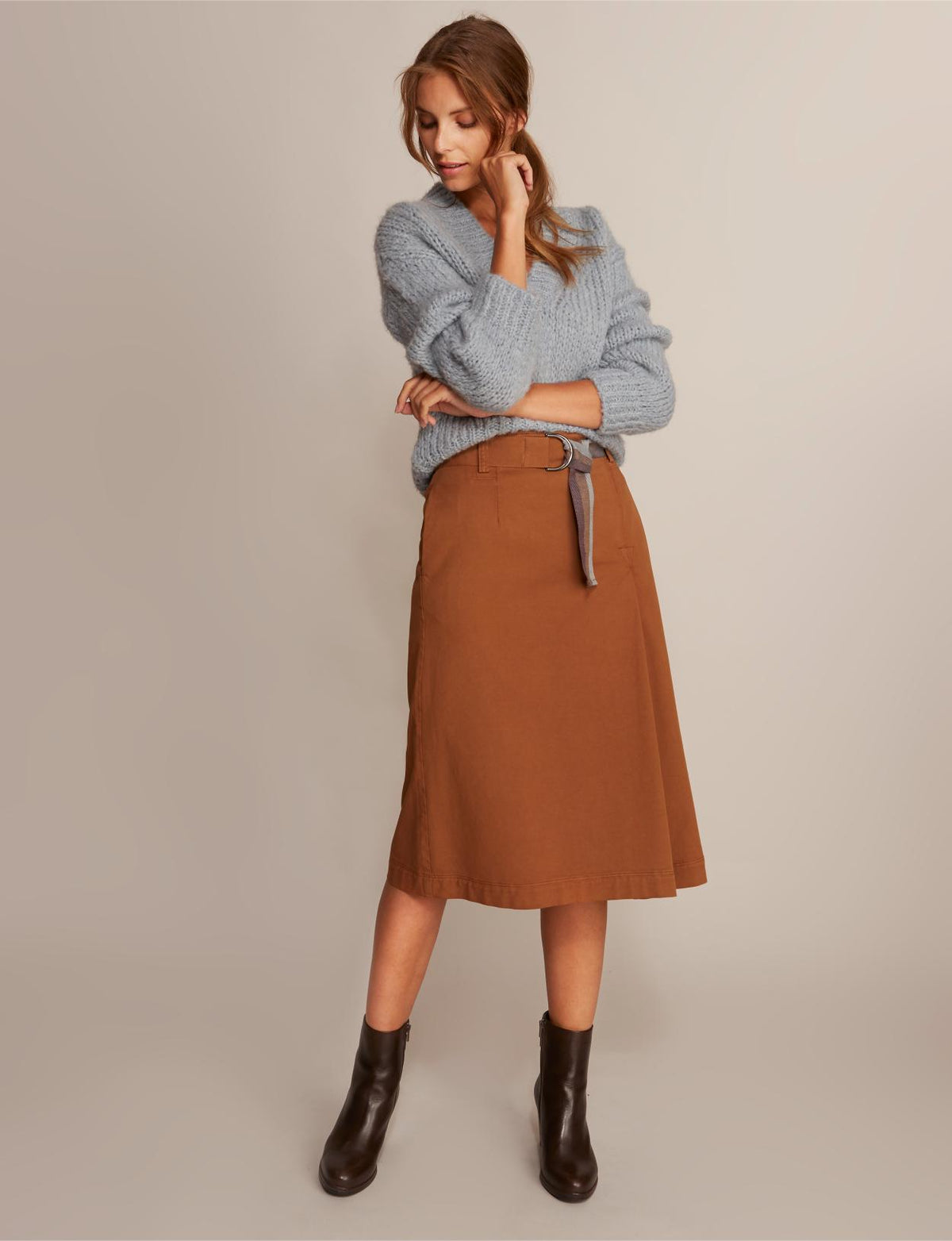 High Waist Midi Skirt In Brown - Bruin