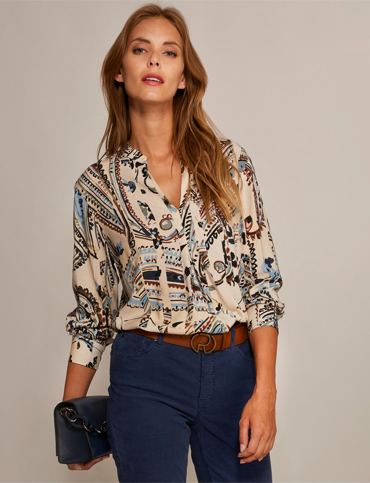 Viscose Popover Shirt In Multi - Meervoudig