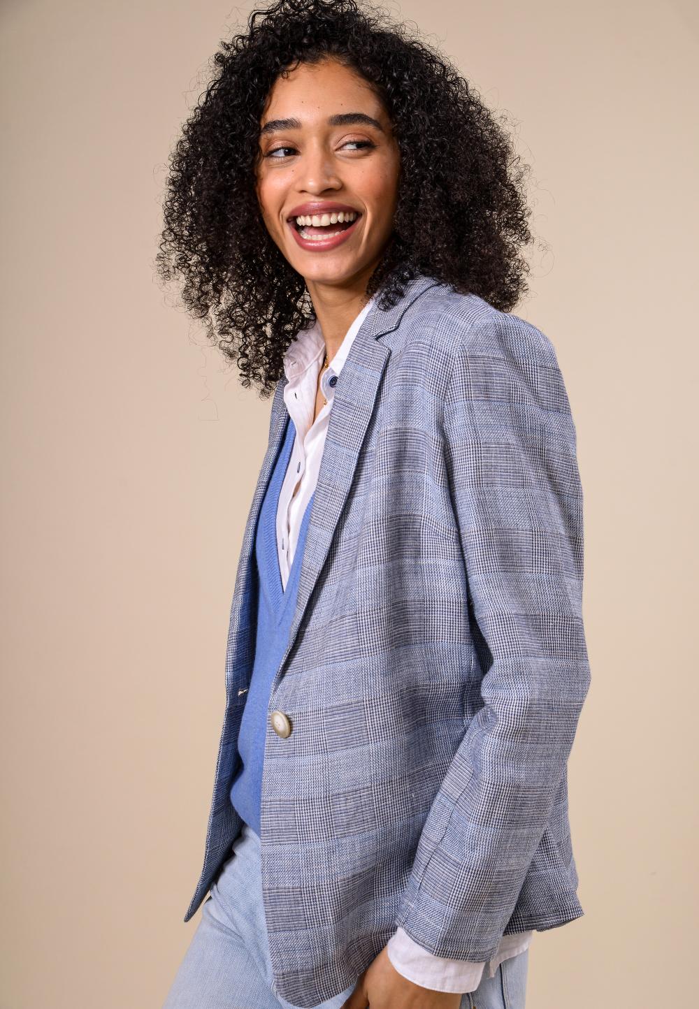 Checkered Blazer In Blue - Blauw