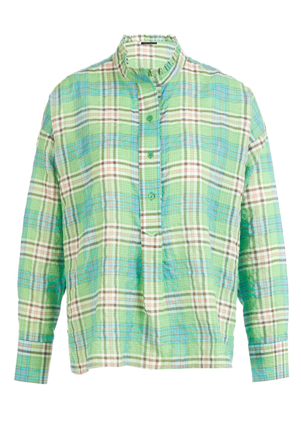 Shirt with ruffled collar in Multi