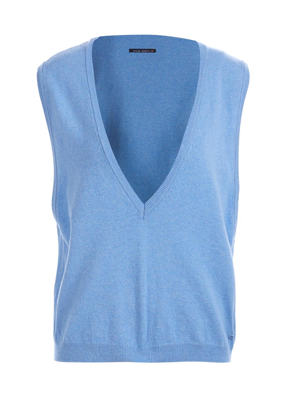 Sleeveless Deep V-Neck Pullover In Blue - Blauw