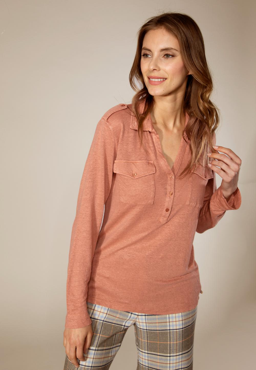 Linen polo in Pink