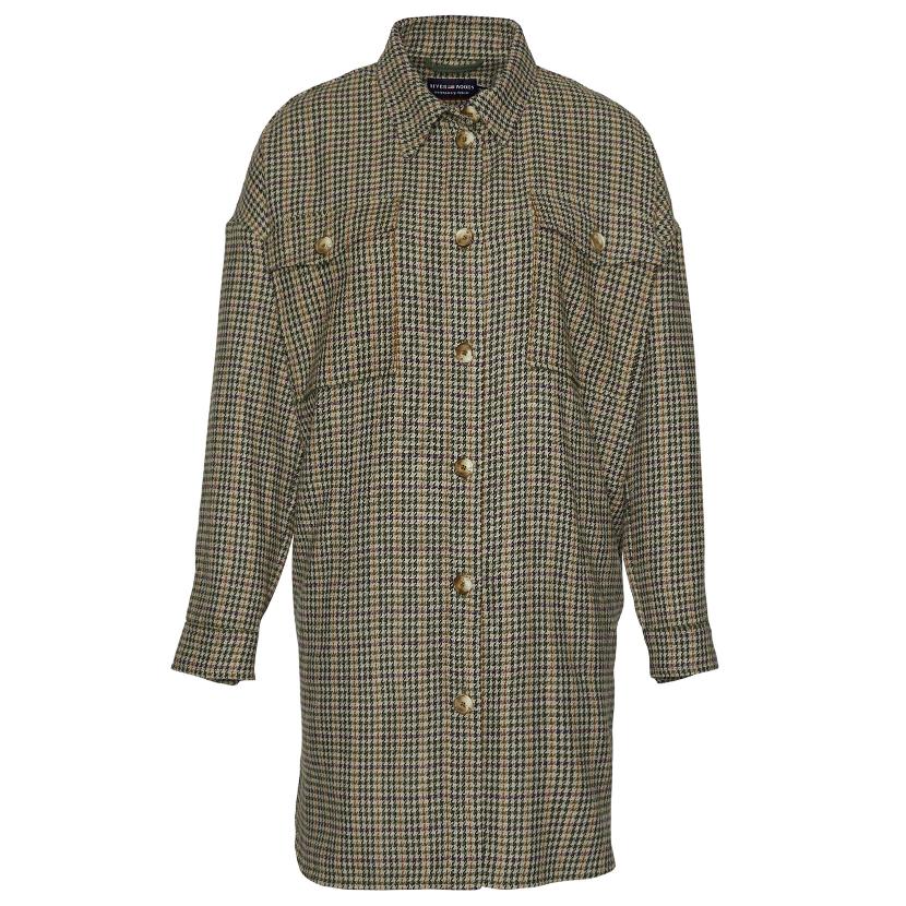 Pied De Poule Shirt Coat In Green - Groen