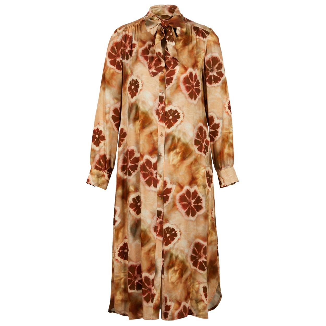 Shirt Dress With Collar Ribbon In Multi - Meervoudig