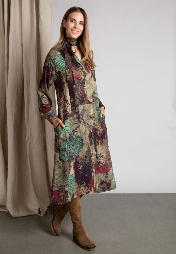 Viscose Midi Dress In Multi - Meervoudig