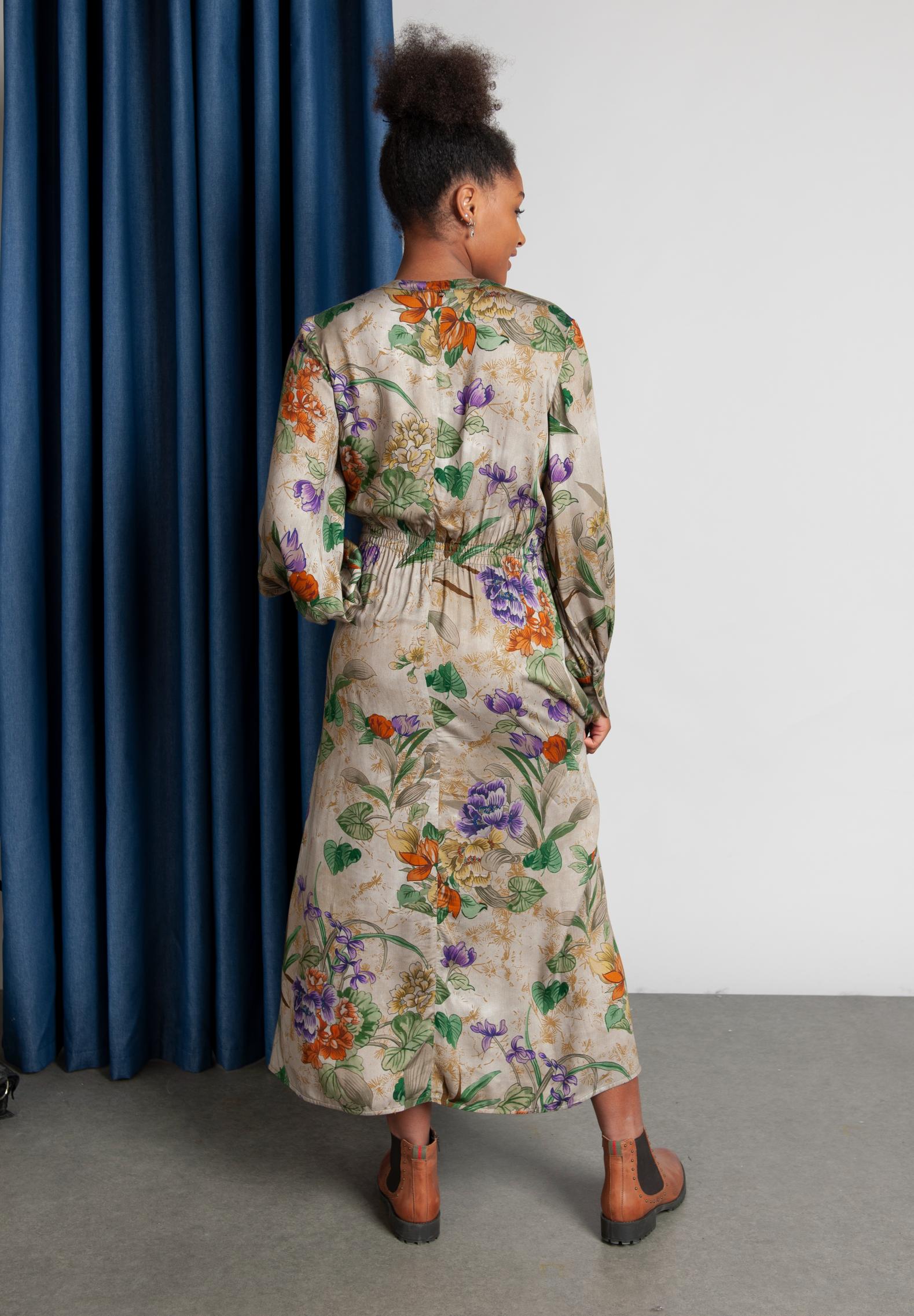Dress With Balloon Sleeves In Multi - Meervoudig
