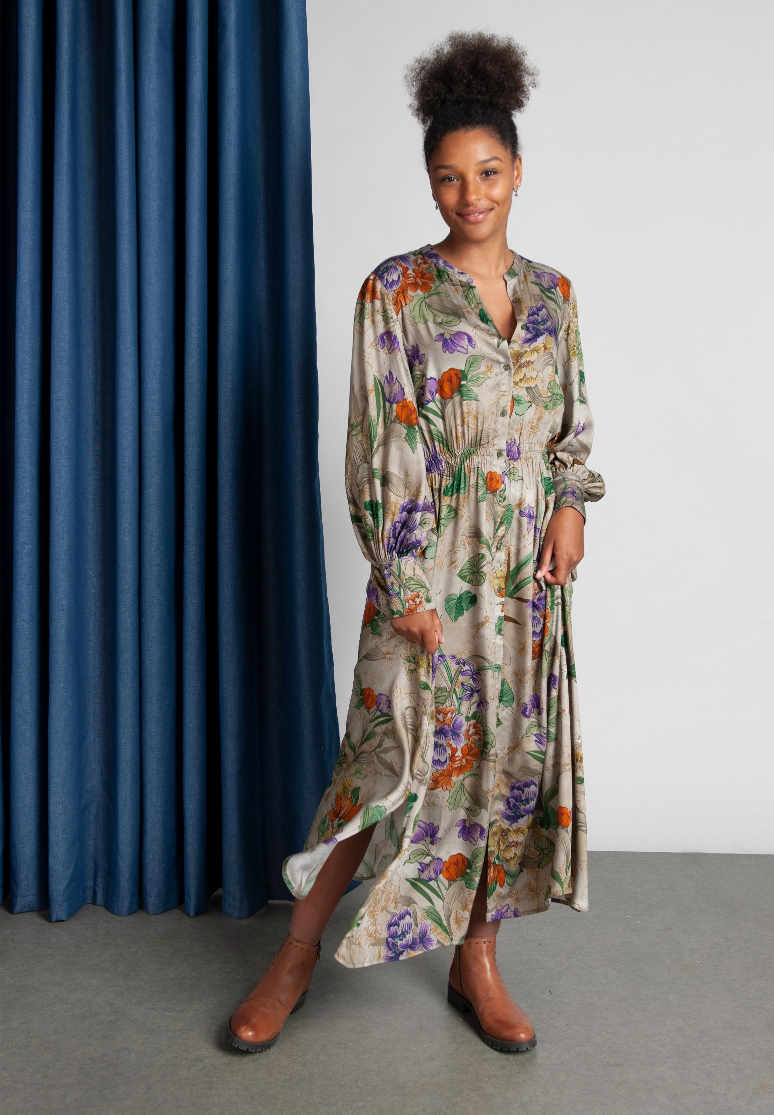 Dress With Balloon Sleeves In Multi - Meervoudig