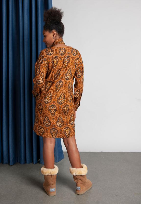 Long Sleeve Viscose Dress In Brown - Bruin