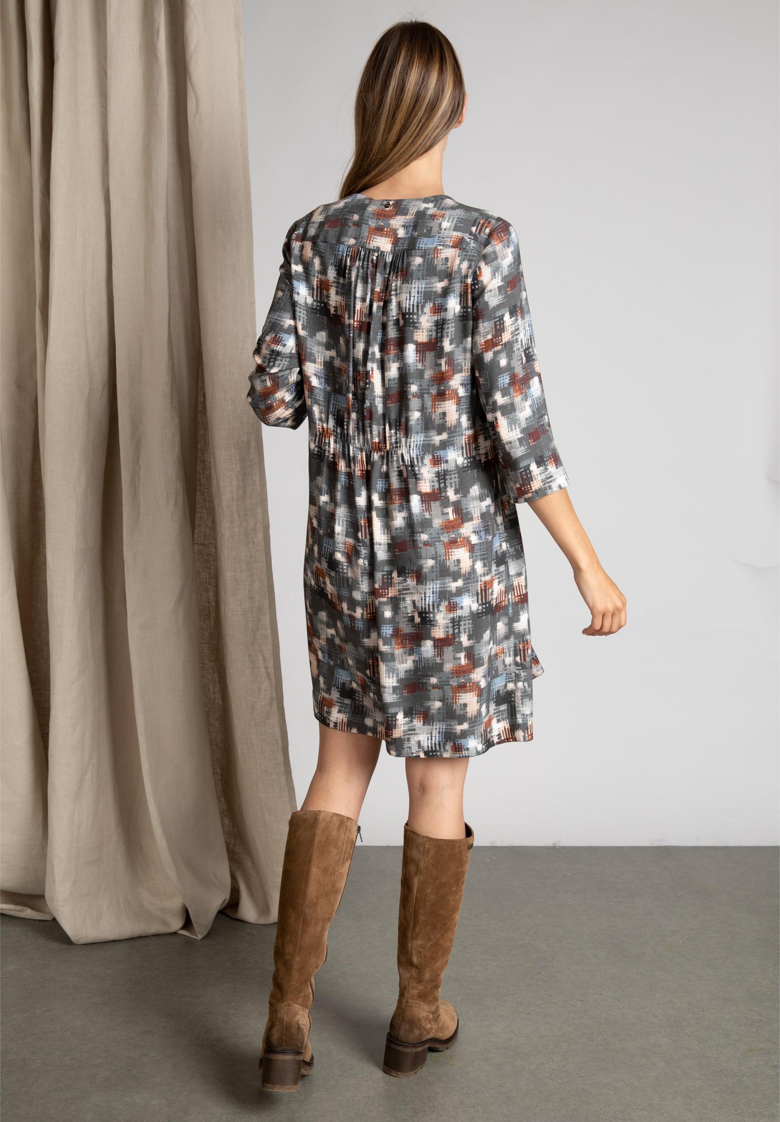 Viscose V-Neck Dress In Grey - Gris