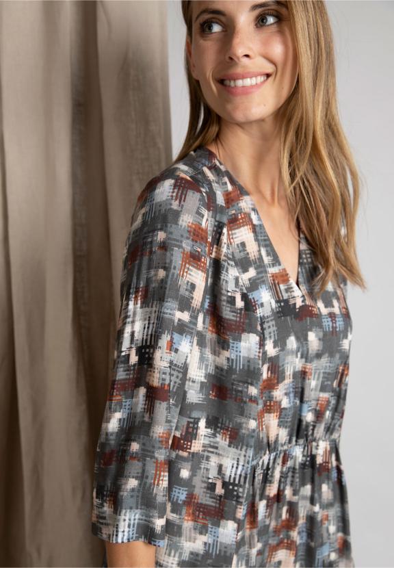 Viscose V-Neck Dress In Grey - Grijs