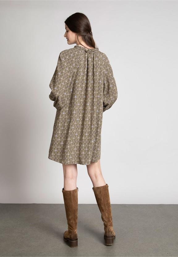 Viscose Dress With Ruffled Collar In Multi - Meervoudig