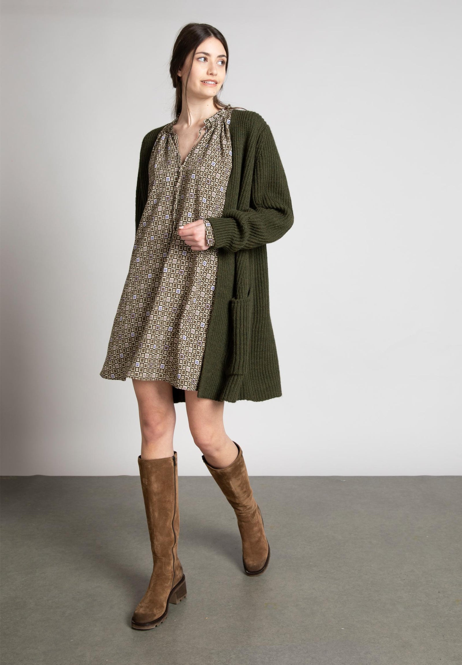 Viscose Dress With Ruffled Collar In Multi - Meervoudig