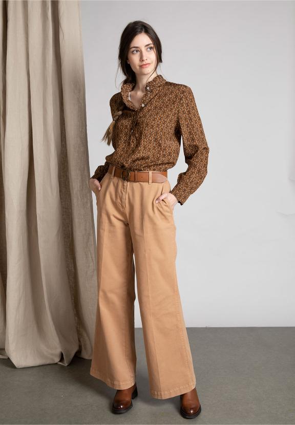 Slipover Shirt With Ruffles In Brown - Marron