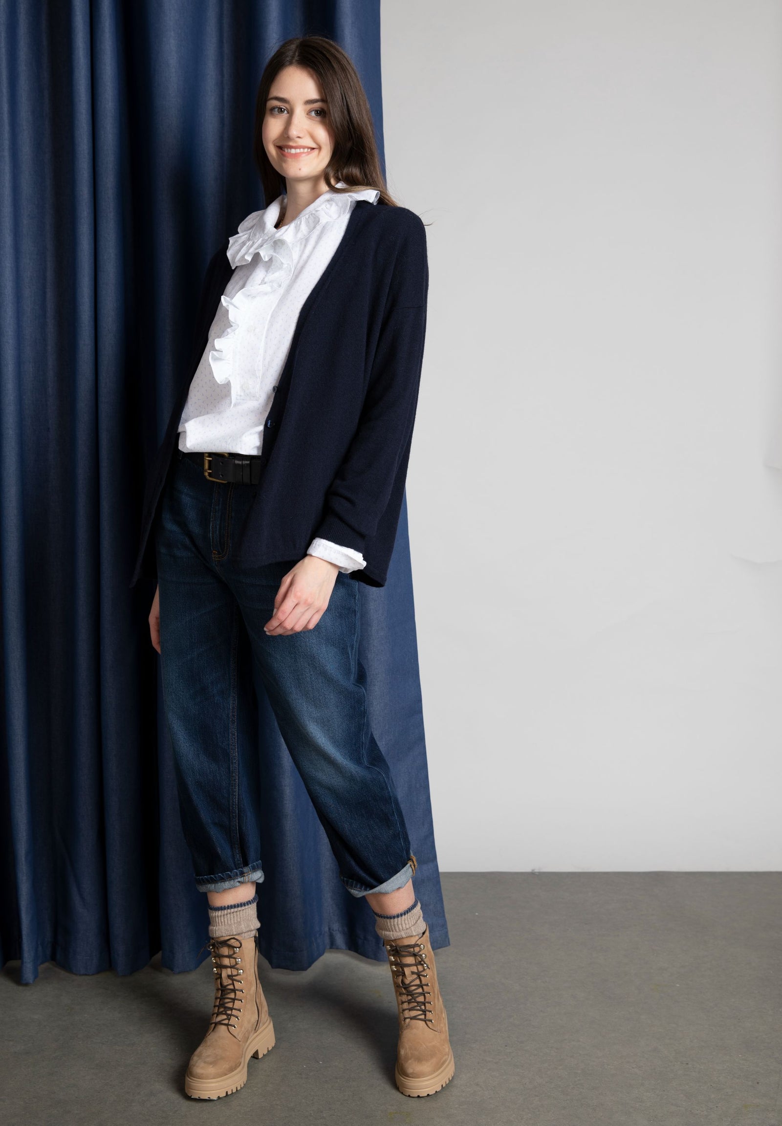 Vrouw Losse V-hals Cardigan In Het Blauw - W