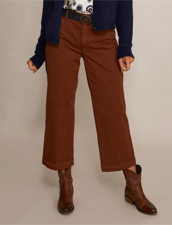 Wide Cotton Cropped Pants In Brown - Bruin