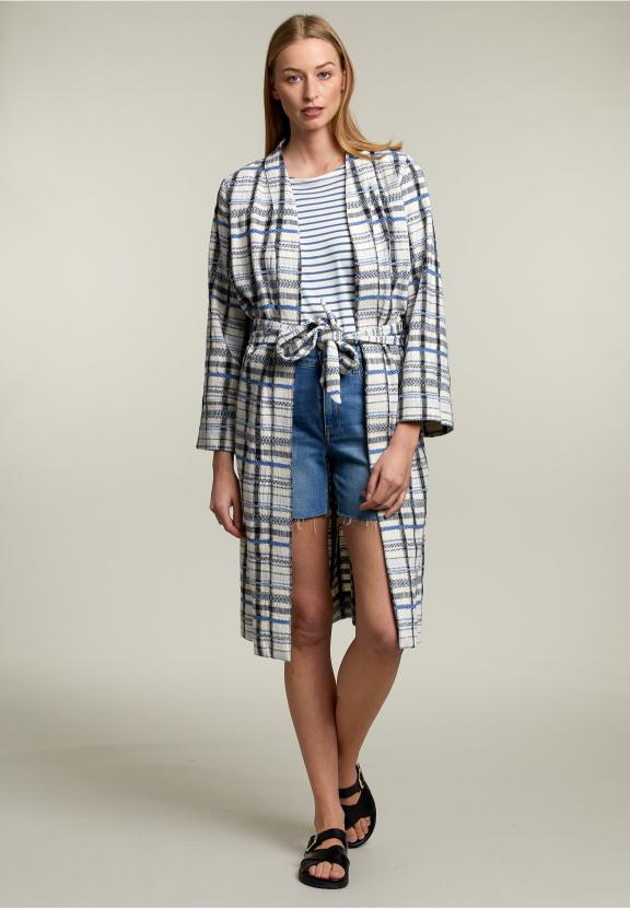 Multicolor Checked Kimono - Blauw