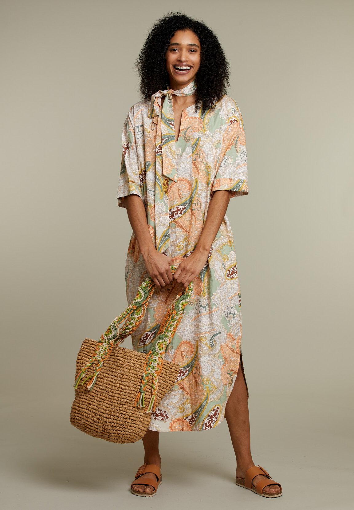 Pastel Paisley Straight Belted Dress - Multi