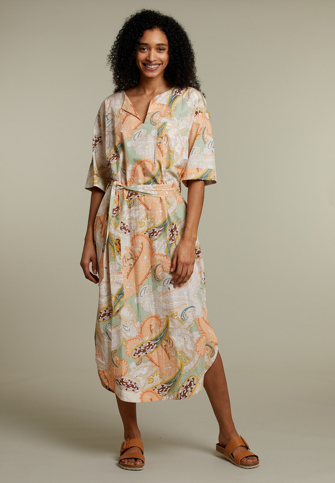 Pastel Paisley Straight Belted Dress - Multi